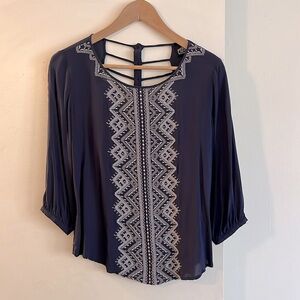 Angie Navy Blue Embroidered Blouse Size S